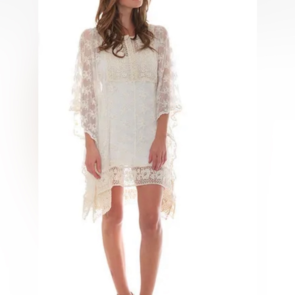NIGHTCAP Anthropologie *Amalfi* natural lace crochet caftan tunic XS